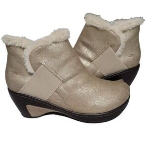 Jbu Jambu Mila Ankle Boot Vegan Faux Fur Gold Wedge Heel Zip Booties 9.5M